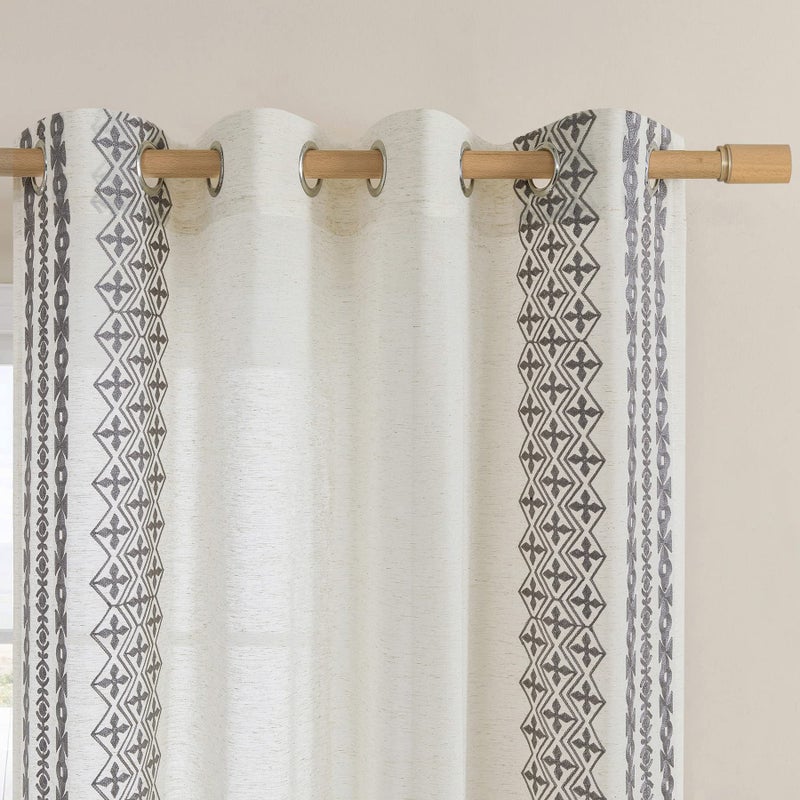 SEEKRIGHT Grey Boho Curtains 72 Inch Length for Living Room Grommet Semi Sheer Linen Curtains Striped Embroidered Window Curtains Privacy Bohemian Drapes Farmhouse Bedroom Decor, 52x72 Inches Long - Image 3
